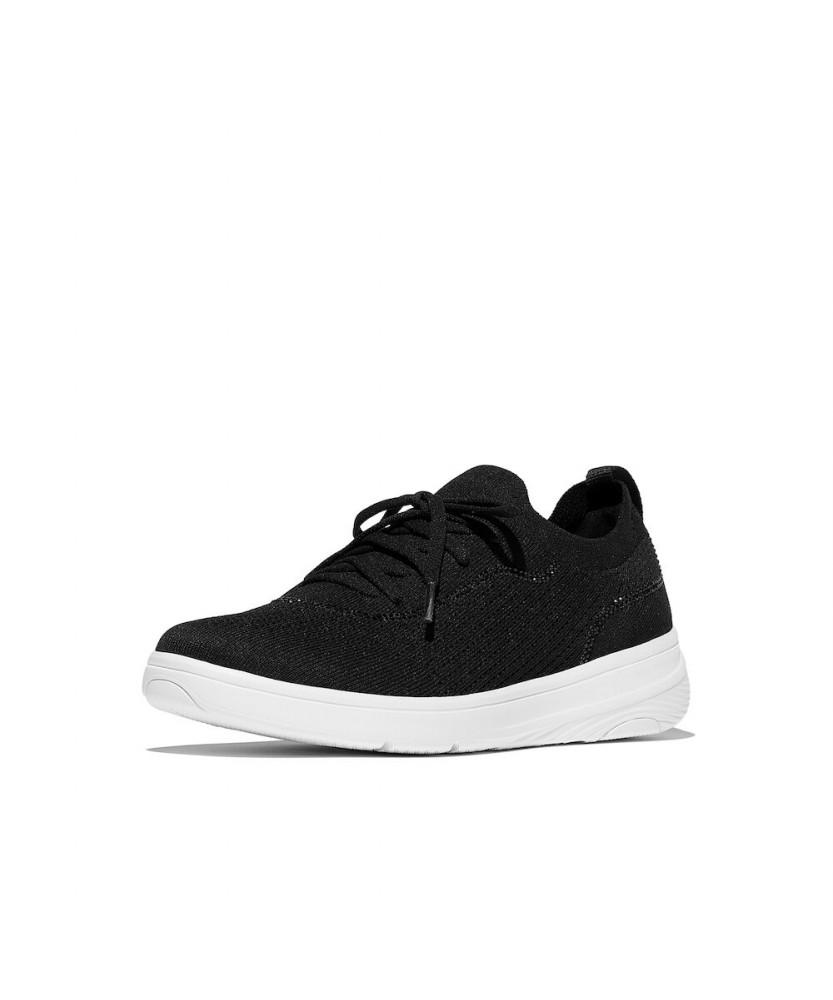 Женские вязаные кеды Fitflop Super-Q со шнуровкой и отделкой из кристаллов - Черный (Ft61K2N195)