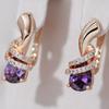 1 Pair Rose Gold Color Teardrop Cut Purple Zircon Drop Earrings Vintage Wedding Jewelry