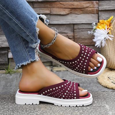 Модные женские сандалии Эластичные летние туфли на низком каблуке Сандалии Летние женские шлепанцы Легкие сандалии на каблуке без застежки Женские