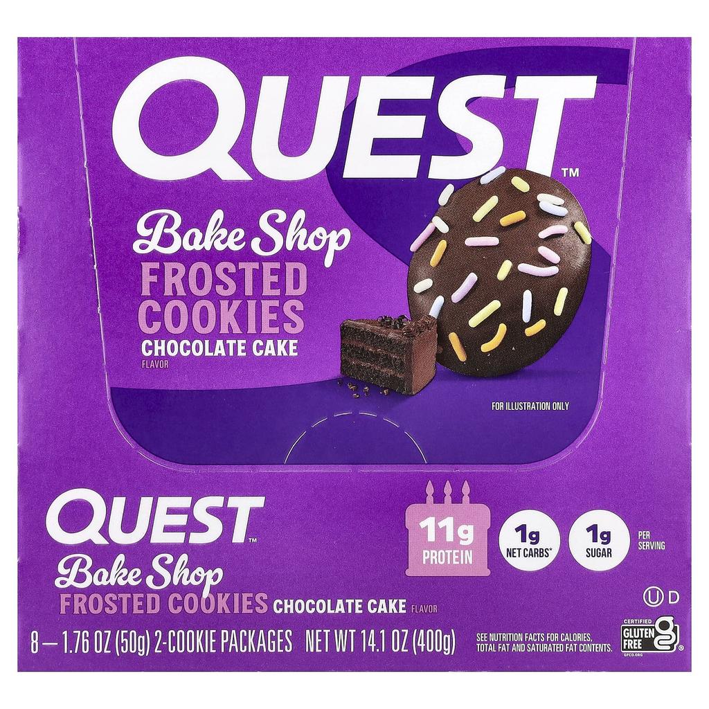 Quest Nutrition Bake Shop Frosted Cookies, Chocolate Cake, 8 Packs, 50g (1.76oz) Each