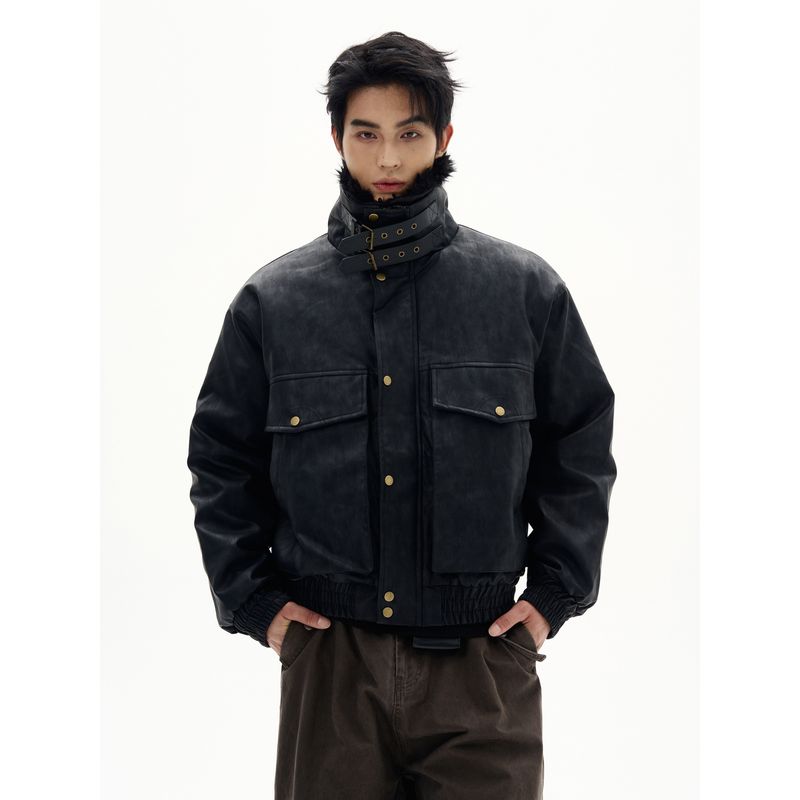 Kisko Зимняя куртка в американском стиле с утолщенным воротником-стойкой, кожаной пряжкой и замшевой отделкой для мужчин и женщин, модный брендовый дизайн, теплое хлопковое пальто