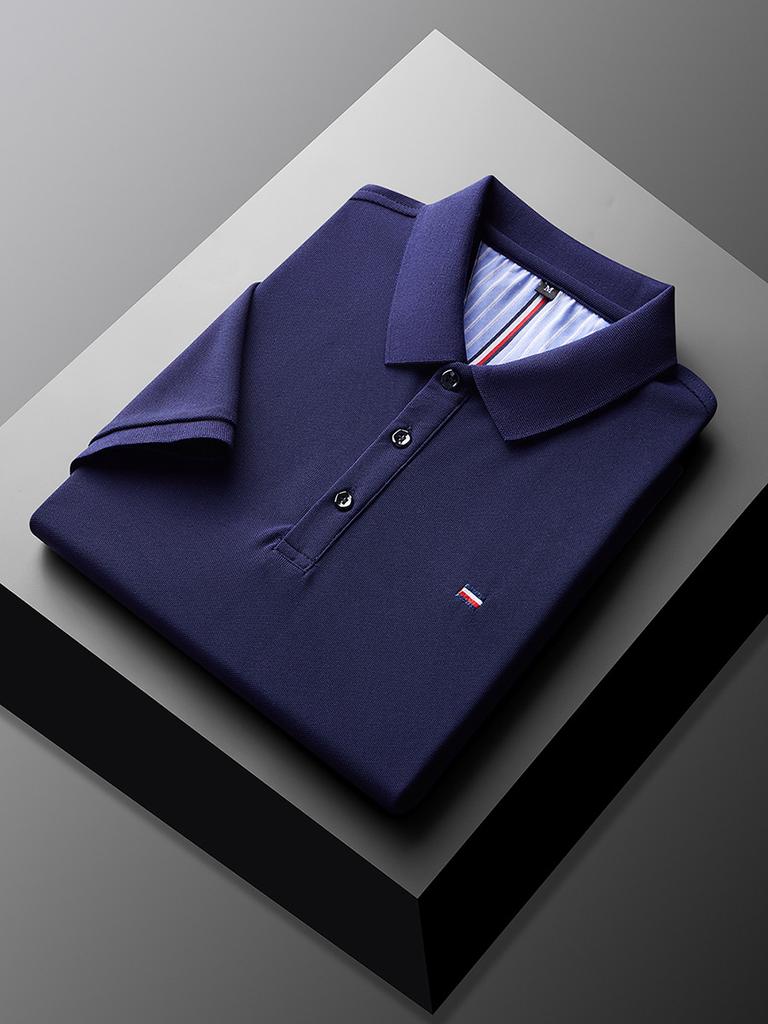 Мужская рубашка поло с коротким рукавом, однотонная, с лацканами, дышащая, деловая, повседневная, синяя футболка