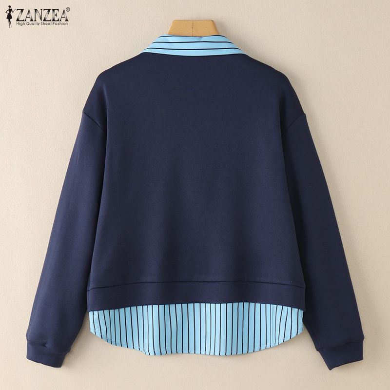 ZANZEA Женские лоскутные повседневные пуловеры с отложным воротником и длинными рукавами, осень