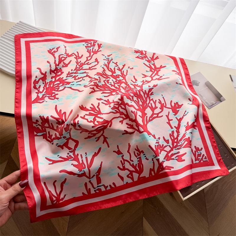 Ocean wind coral simulation silk printing silk scarf small square scarf high-end shawl sunscreen neck scarf headscarf scarf