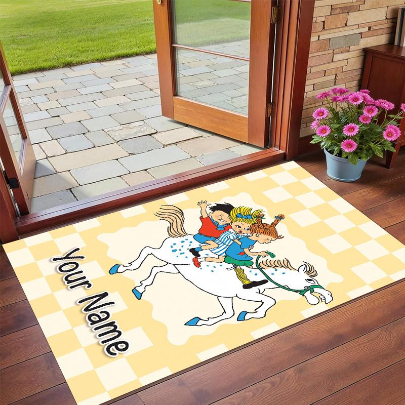 Crystal Velvet Rug Custom Name Text, Soft Non Slip Floor Mat Home DecorPippi Longstocking