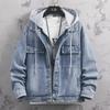Men's Hooded Denim Two-Piece Jacket – Casual Spring/Autumn Layered Look for Students.