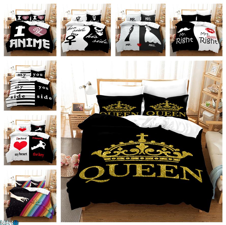 3D King and Queen Bedding Set Couple Room Duvet Cover 2/3pcs Holiday Gift AU210 * 240 Full Size Romantic Love Quick Drying Soft Home Textile