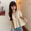 Short-sleeved for Women Loose 2025 Summer New Korean Style Design Sense Doll Shirt Puff Sleeve Square Collar Shirt Short Top