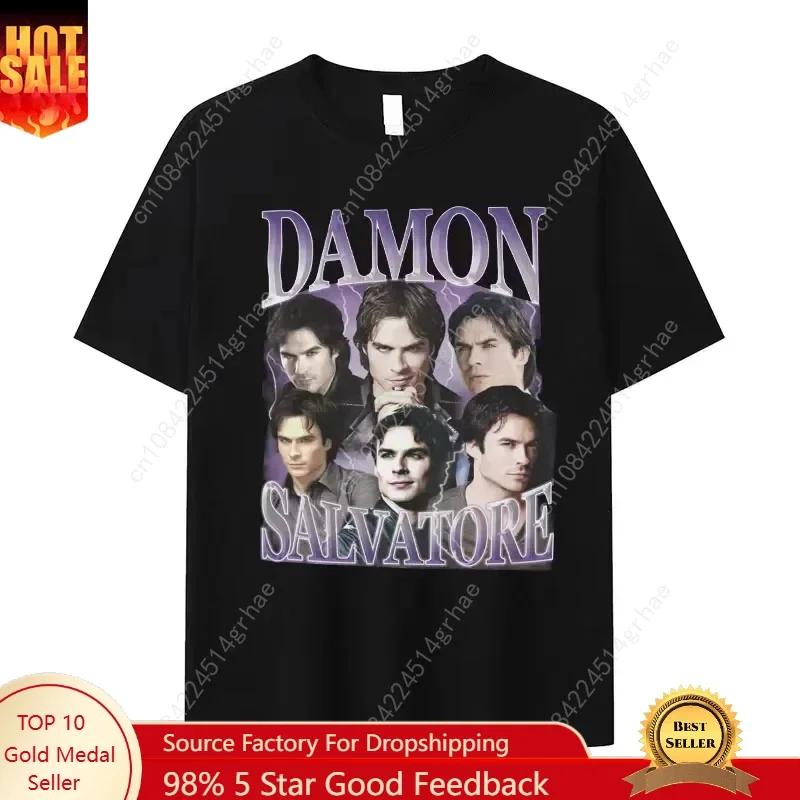 Футболка с принтом Damon Salvatore IanSomerhalder для ТВ-драмы, унисекс, ретро, готическая мода, оверсайз, унисекс, уличная мода