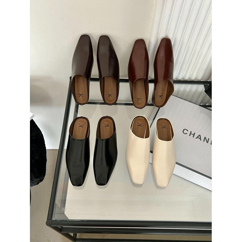 2025 весна и осень новая корейская версия сумка голова полушлепки простые квадратный носок ретро ленивые шлепанцы полушлепки балетки