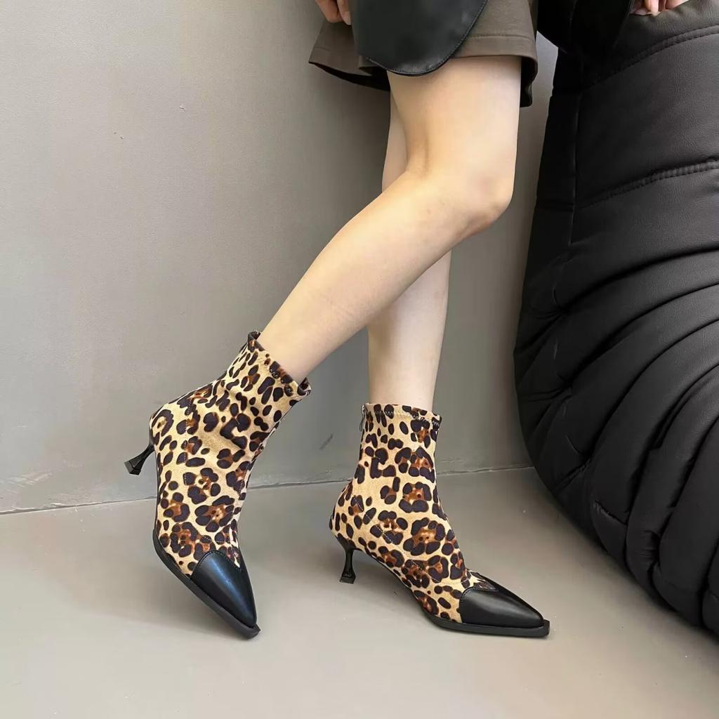 Женские ботильоны с леопардовым принтом, модные элегантные туфли для выпускного вечера и танцев, современные короткие ботильоны на высоком каблуке