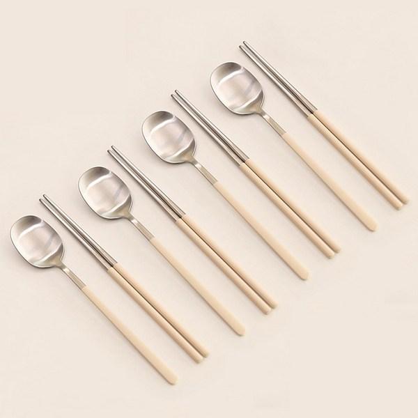 Snail Living Cuisine De Maman Pure Cutlery Set of 4, Cream White, 4 Spoons + 4 Chopsticks, Korean Popular Tableware