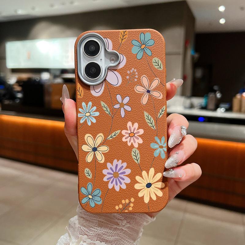 Small Flowers Pattern Phone Case For iPhone 15 Case iPhone 16 14 13 12 Pro Max 14 Plus 11 Shockproof Leather Texture TPU Cover