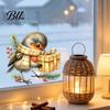 Creative Gift Ideas Christmas Bird Static Window Sticker, Cute Watercolor Glass Stickers with Pine Branch, PVC Waterproof Film Clings for Holiday