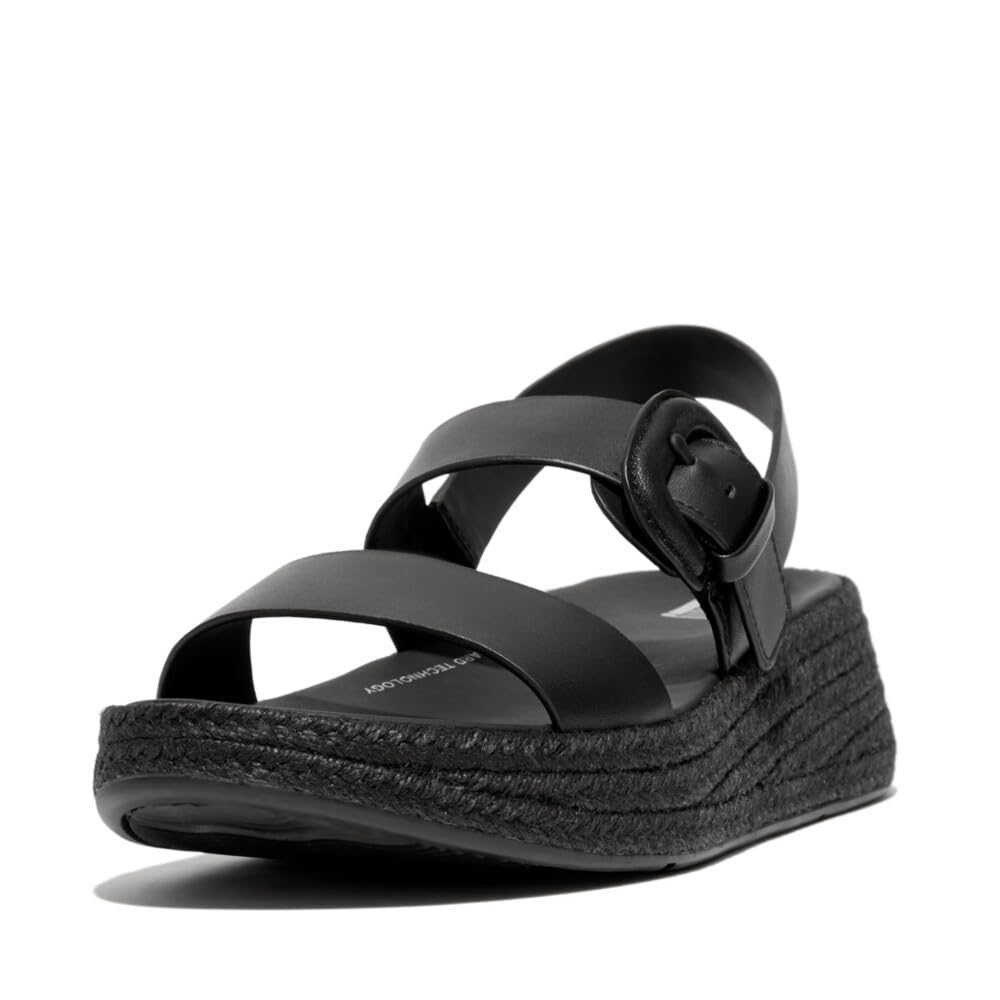 Sandals ESPADRILLE BUCKLE LEATHER FLATFORM SANDALS Black Cm [Fit Flop] F-MODE Women's 23.0