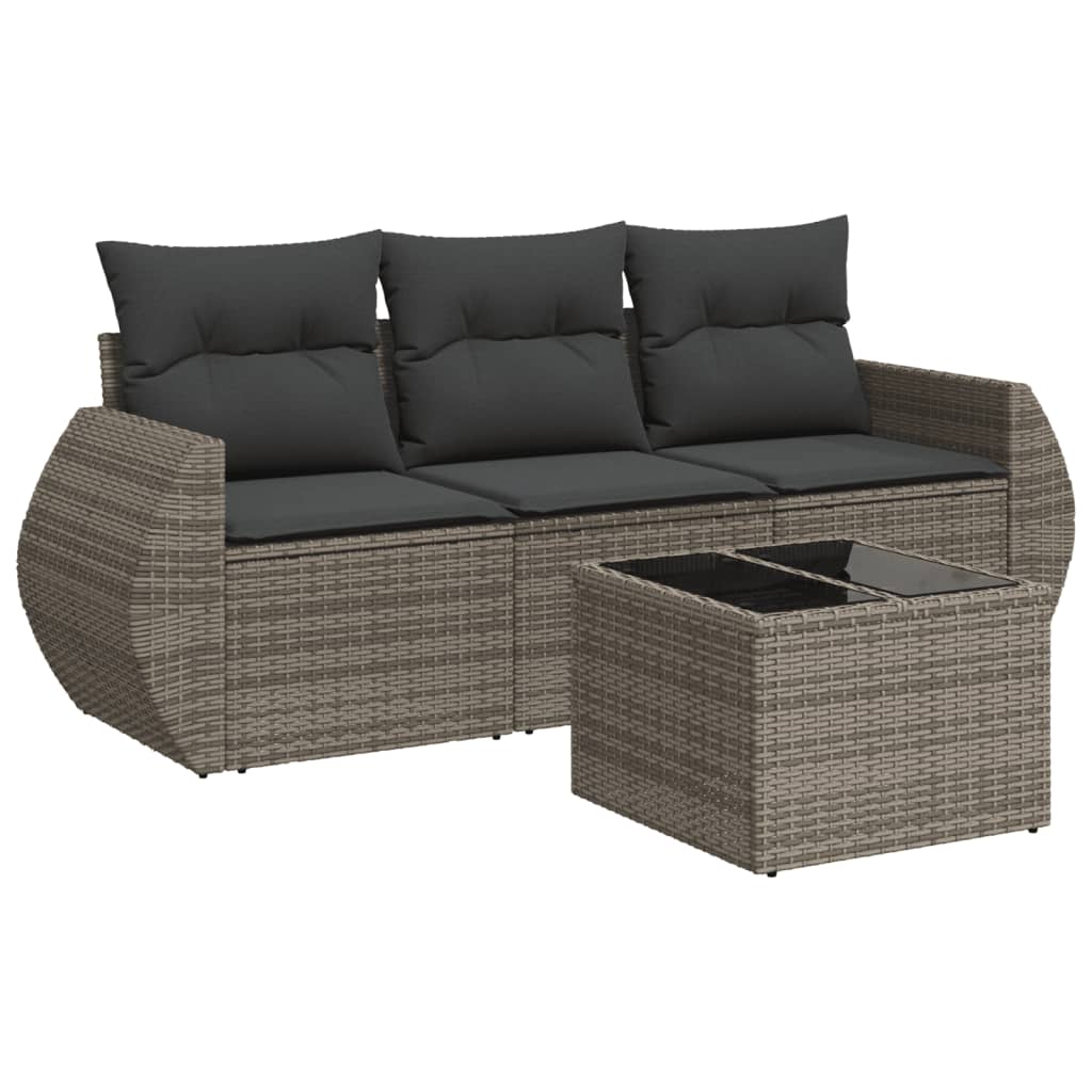 4 Piece Garden Sofa Set with Cushions Gray Poly Rattan
