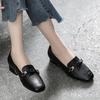 Blue Beryl Genuine Leather Loafers with Chunky 3cm and Square Women's Heels, Heels, Toes, Black, BB006-BK235