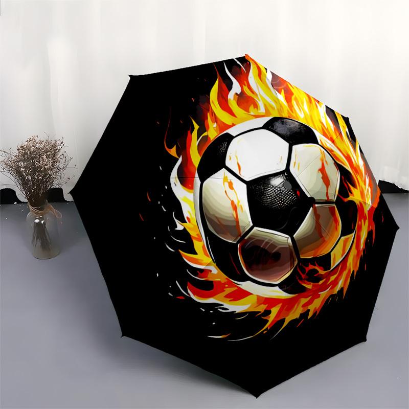 1pc Flaming Soccer Ball Design Umbrella with Plastic Handle,Suitable for All Seasons Home Travel Outdoor UmbrellaDD1501