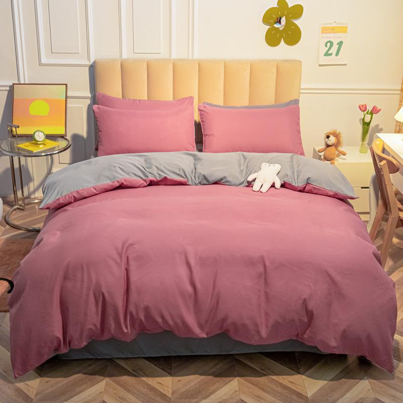 Однотонные наборы из четырех предметов из мытого хлопка, утолщенные простыни с начесом, три комплекта