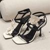 Fashion Eilyken Sexy Thin High Heels Square Toe Women Sandals Summer Flower Narrow Band Shoes Elegant Stripper Party Prom Pumps