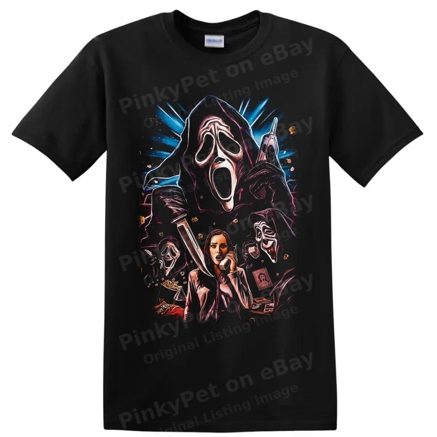 Ghostface Sidney Prescott Scream Horror Movie T Shirt Neon Slasher Fan Tee Art