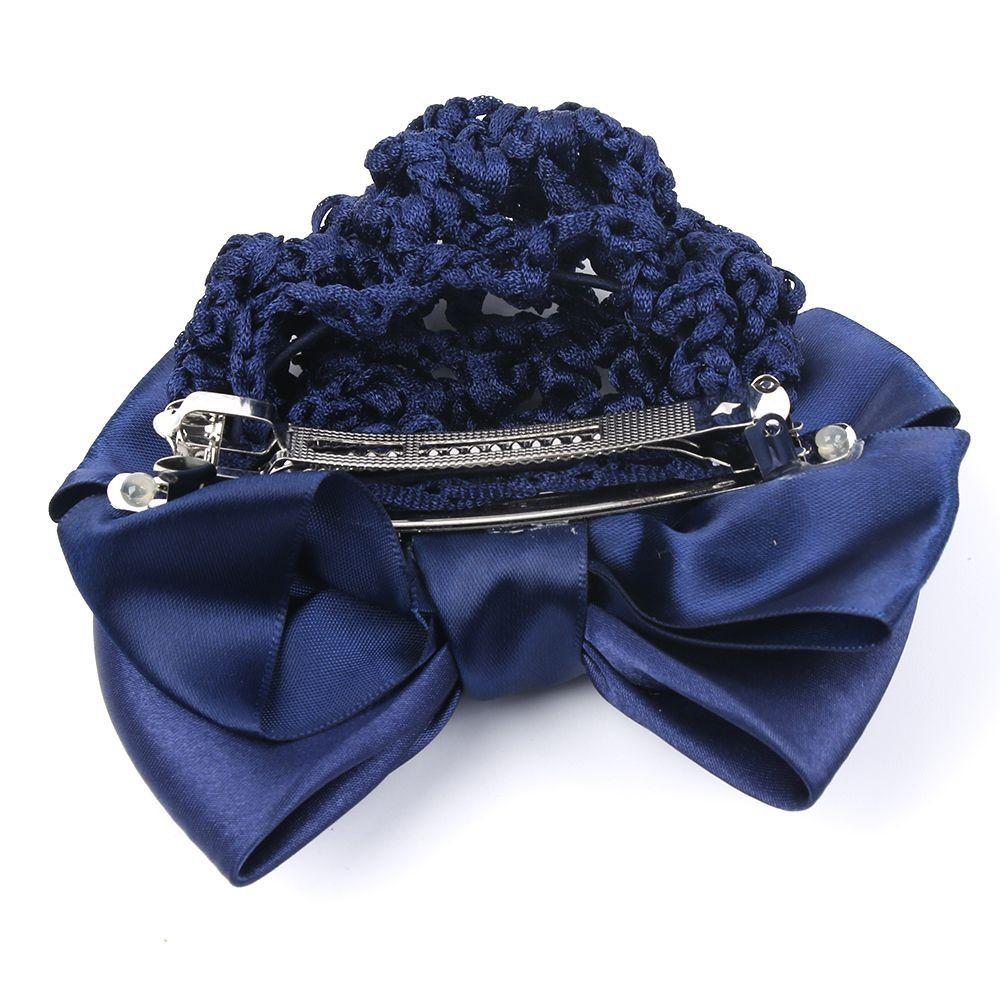 Elastic Women Girls Bowknot Decor Headdress Snood Net Barrette Bun Cover Hair Clip