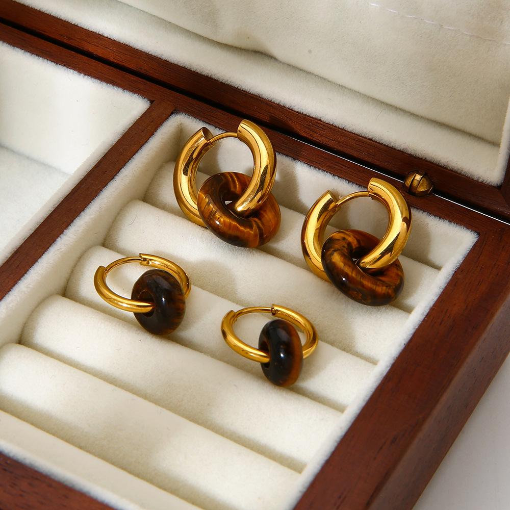 Европа и Америка INS ретро простые серьги из натурального камня с покрытием 18K золотом нержавеющая сталь модные серьги для commuters водонепроницаемые серьги серьги женские