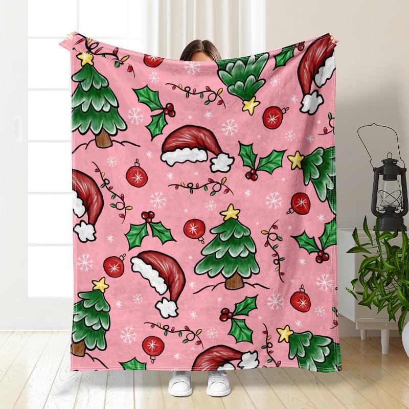 Christmas cartoon digitalprinted polyester Bedroom velvet flannel soft sofa cover blanket Fleece soft sofa cover blankets
