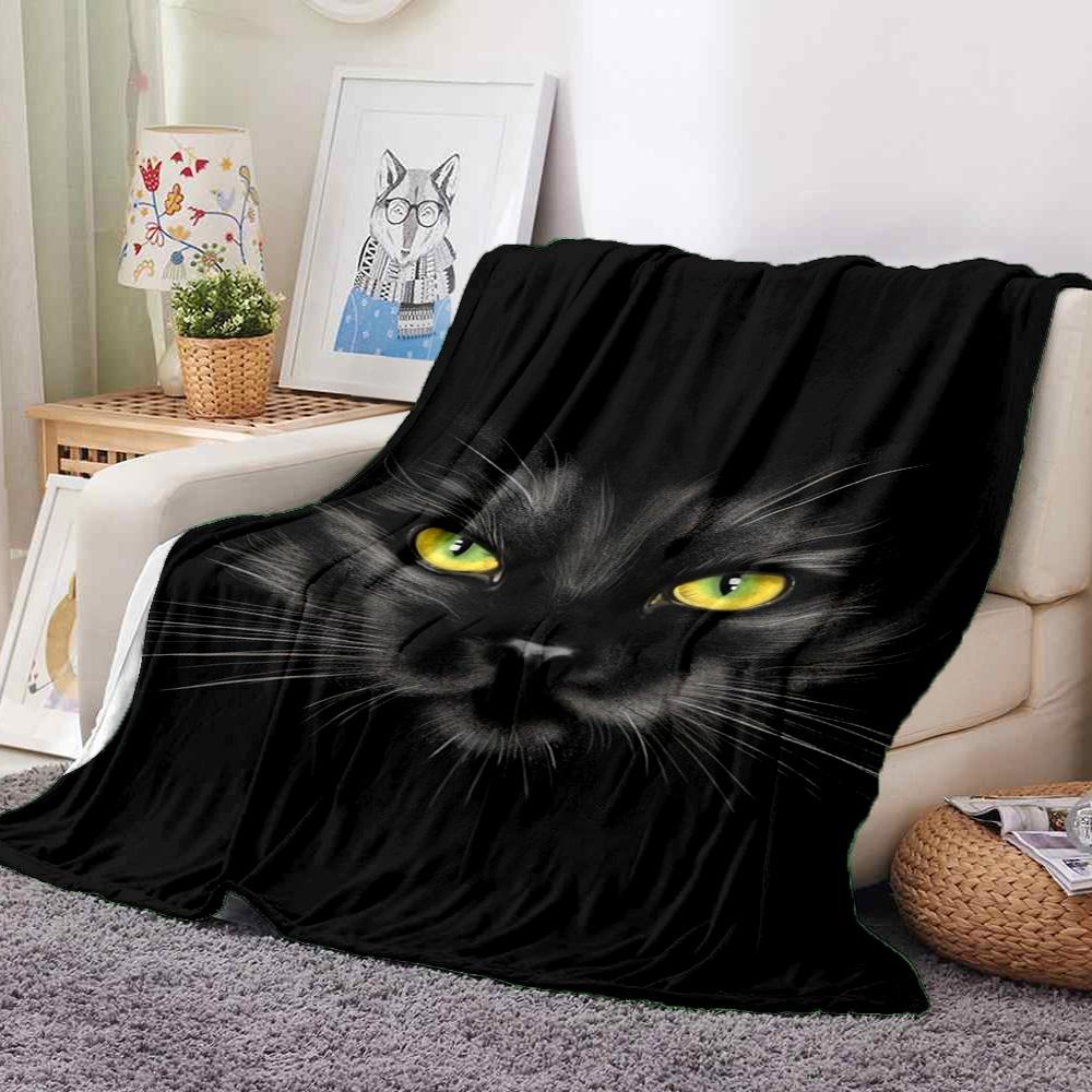 Black Cat Flannel Blanket Throw Blanket Soft Warm Sofa Bed Camping home Decor Unique Christmas Gift C9261133
