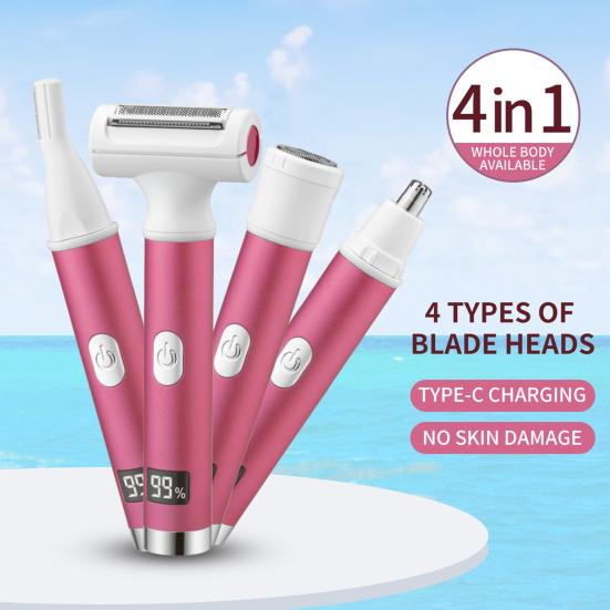 Женская электробритва с 4 головками, светодиодный дисплей, USB-зарядка, портативная