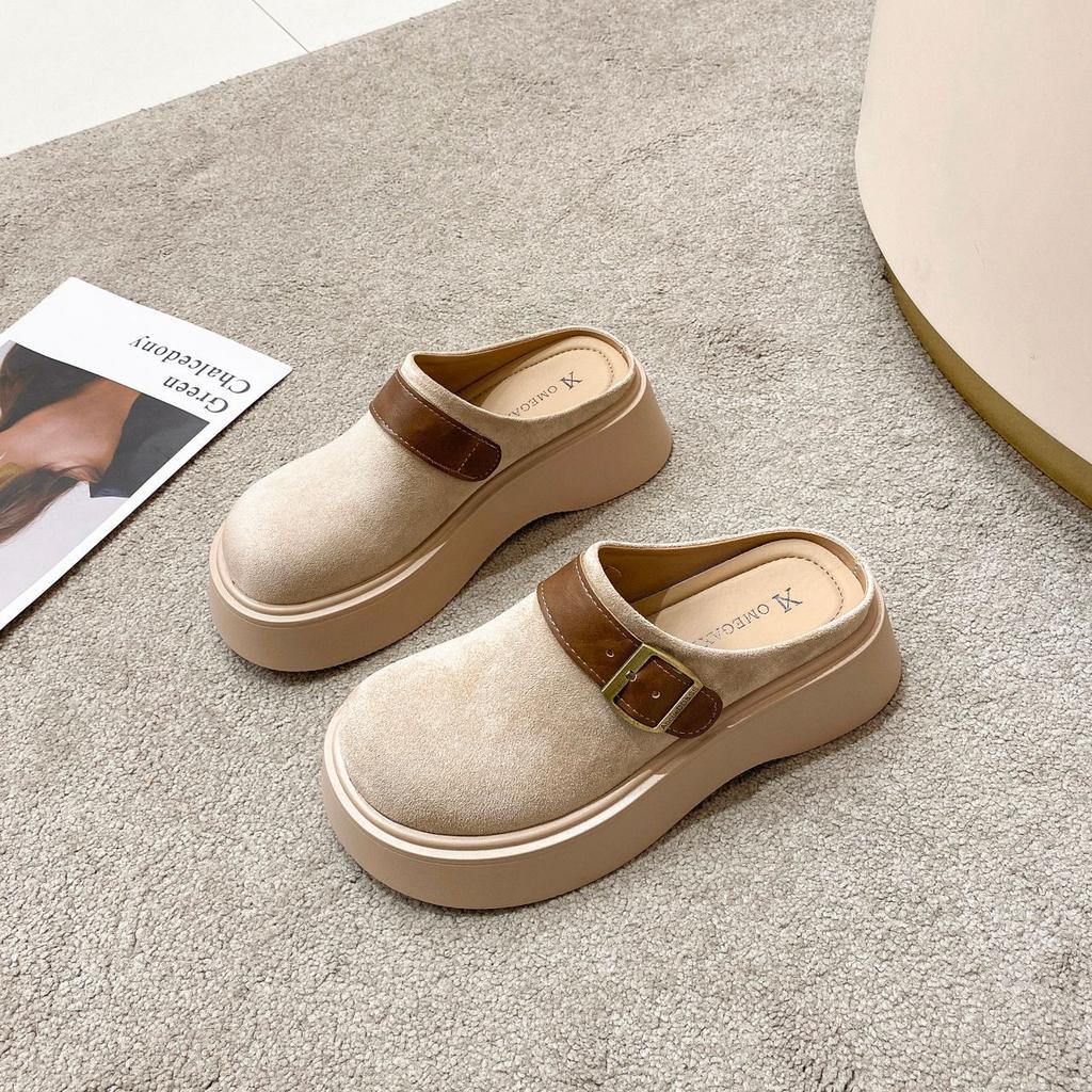 Повседневные тапочки Birkenstocks на толстой подошве с одной педалью, женская верхняя одежда, весна и лето, новые ретро-универсальные полутапочки с сумкой на голову