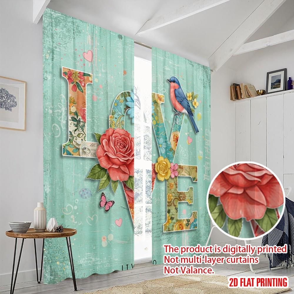 2 шт., 2D печать Curtains&Window Treatment Птица ЛЮБОВЬ цветочный арт Полиэстер Легкая установка (без стержня) Идеальный декор для дома