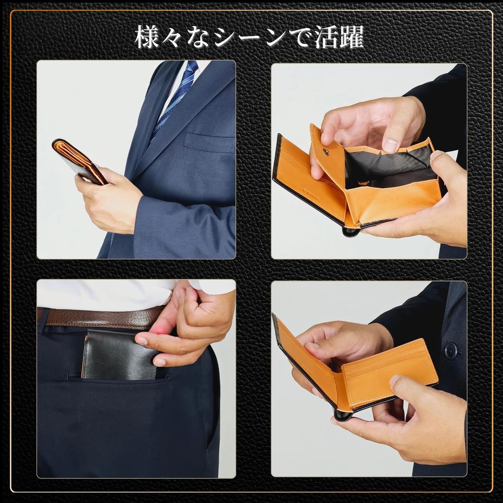 Bifold Box Coin Purse Wallet Thin Soft Easy To Use Italian Leather Made by Top Leather Craftsmen Large Capacity Genuine Leather Dark [Fabrizio] Men's