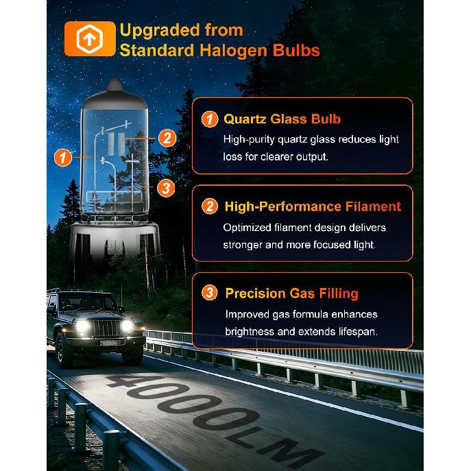 9007/HB5 Halogen Headlight Bulbs,12V 55W Standard Halogen,4000 Lumens,3800K,Headlight High and Low Beam,Automotive Headlight Bulbs,Head Light Bulbs