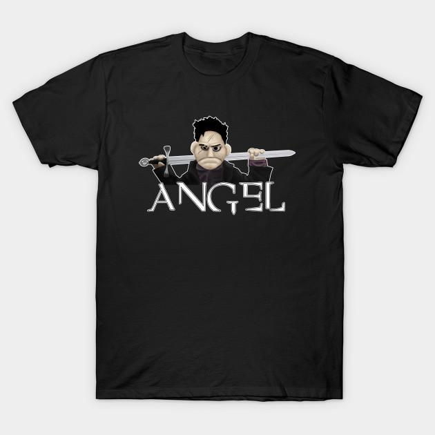 Men Black Print T-shirt Angel - Smile Time Puppet No-Cut Transfer Paper Print Cotton Tshirt