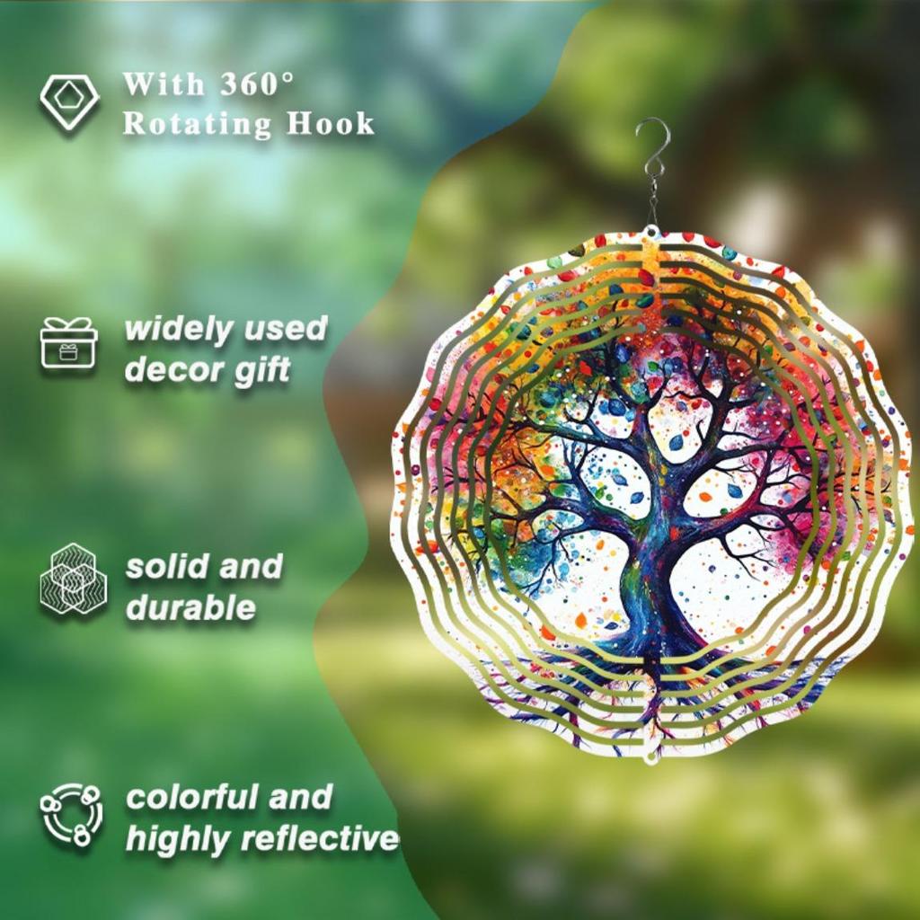 Vibrant Life Tree Metal Wind Chime - Colorful Abstract Garden Art with Dangling Ornaments, Indoor/Outdoor Decor (Wall Hanging or Patio)