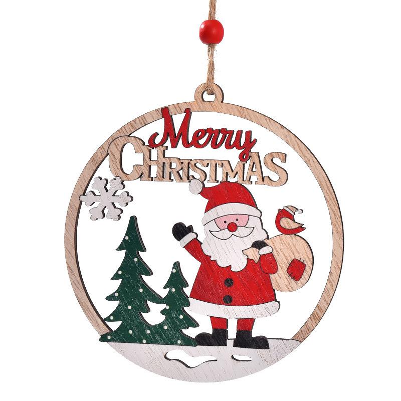 1/4 Piece Christmas Pendant Christmas Decoration Wooden Pendant Hollow Decoration Santa Claus Label Christmas Wooden Pendant