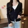 Корейский вязаный кардиган с застежкой-молнией, поддельный, из двух частей, дизайн Pre-Fall, смысл носить базовый слой, рубашка, женский топ