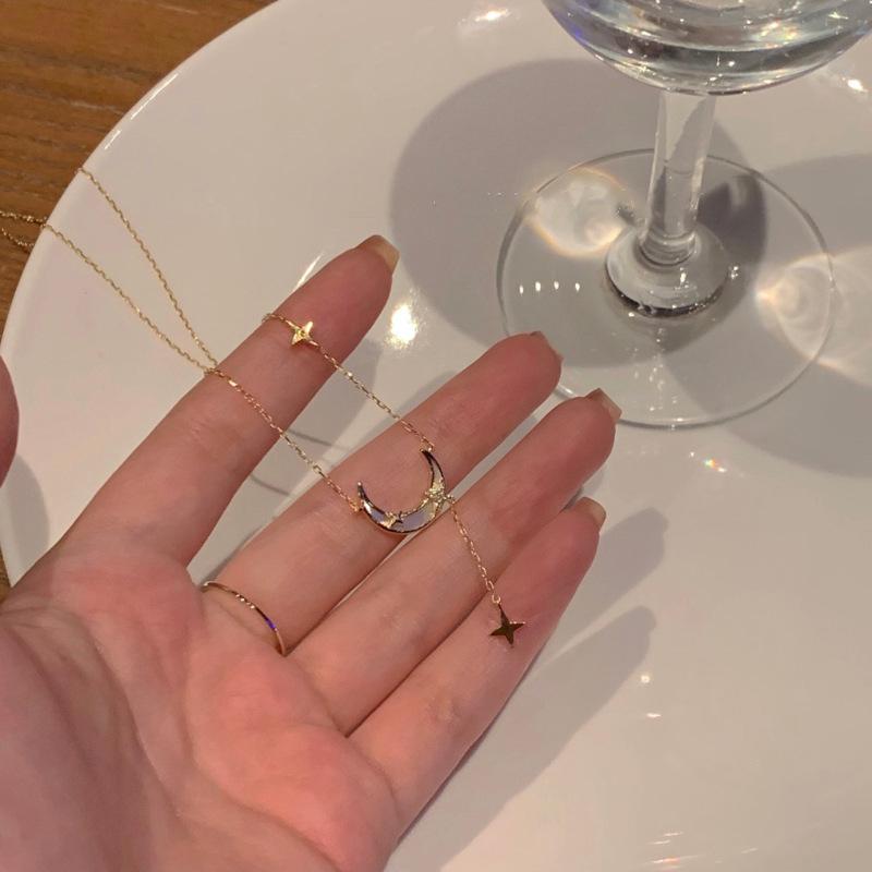 Ожерелье из циркония 14 карат с луной и звездой, роскошная цепочка до ключиц с высоким чувством стиля, модное универсальное ожерелье в стиле инс