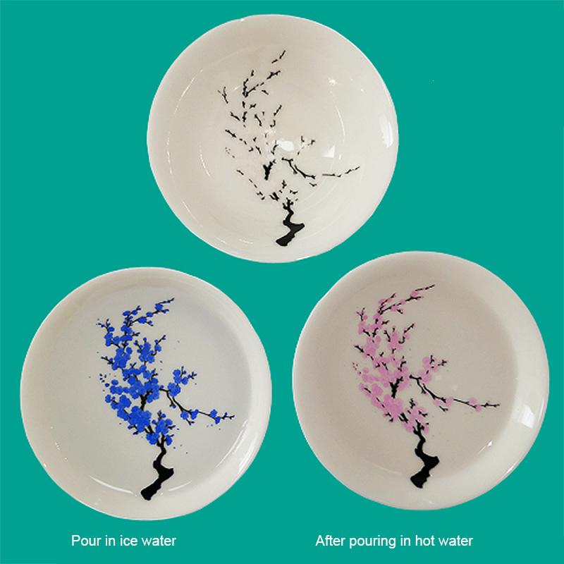 Magic Sakura Cherry/Plum/Peach Blossom Sake Cup Color Changing with Ice/Hot Water Ceramic Cup for Restaurant Household