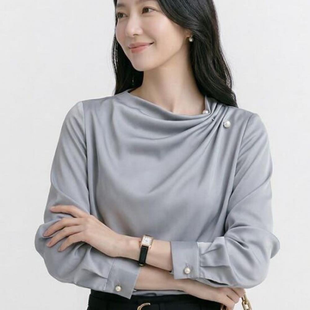 Navava Elegant Pearl Shirring Point Long Sleeve Blouse Nb3049