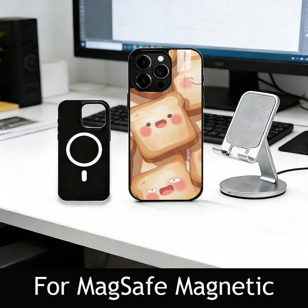 Cute Bread Illustration Phone Case For iPhone17,16,15,14,13,12,11 Plus,Pro Magnetic with Magsafe Wireless Charging