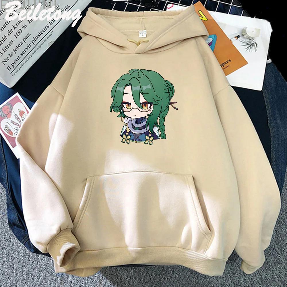 Baizhu Genshin Impact Hoodies Cartoon Cute Print Sweatshirts Women Spring Fashion Tops Kawaii Clothing Aesthetic