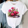 (Asian Size) Casual Tee Top Trend Flower Style 90s Short Sleeve T Shirt Fashion Women Clothing Printed O-neck Ladies Female Graphic T-shirts