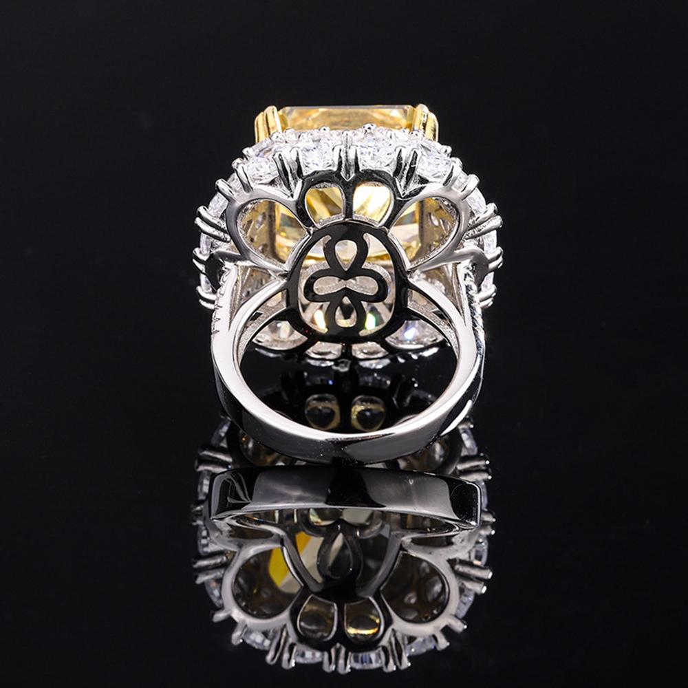 Fashion 18K Gold Plated 14*14MM Fancy Vivid Courndum Ring for Women Engagement Gift 925 Sterling Silver Fine Jewelry