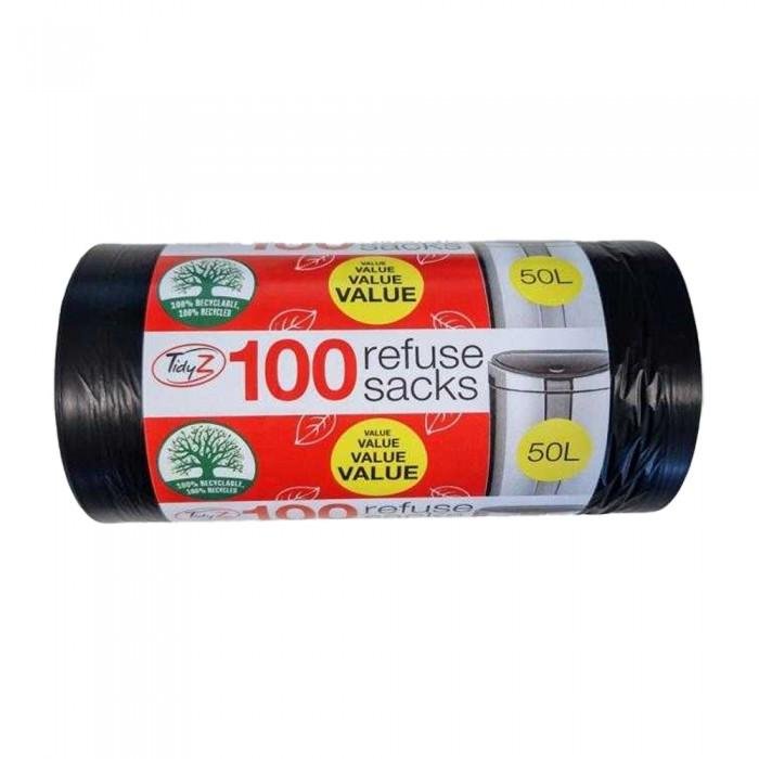 Tidyz Plastic 50L Bin Bags (Pack of 100)