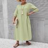 Fashion Women's Long Dresses Casual Cotton Linen Short Sleeve Round Neck Summer Dress