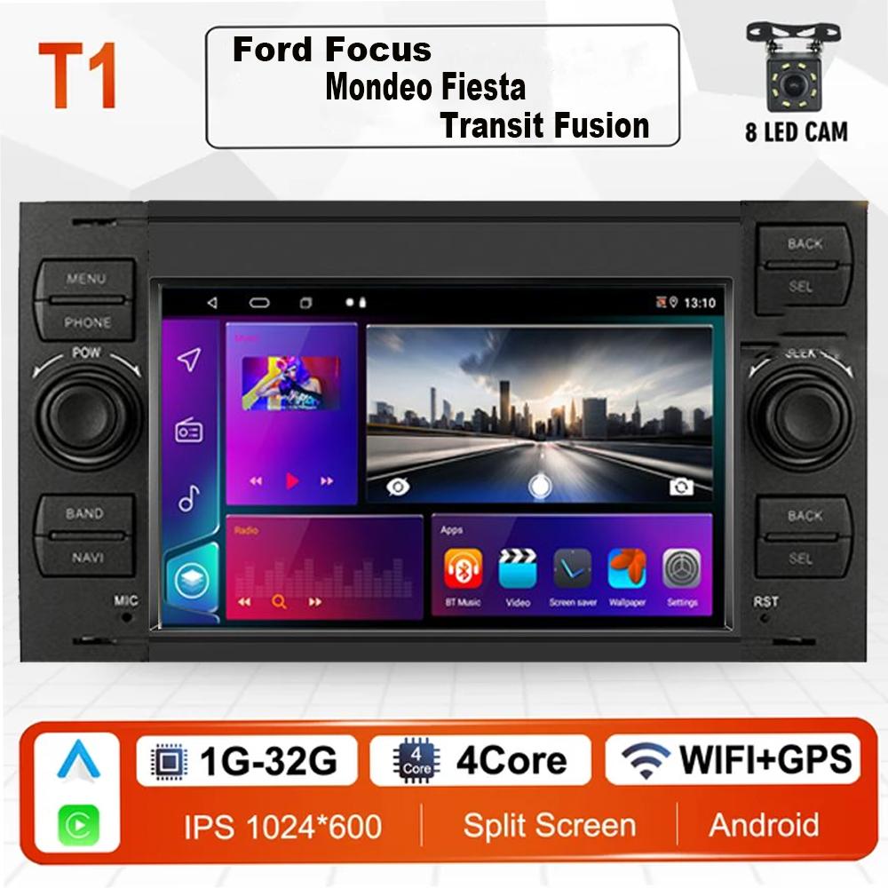 2 DIN Android автомобильный радиоприемник мультимедийный плеер стерео для Ford Focus 2007 Mondeo S-max C MAX Kuga Galaxy Fiesta Transit Fusion Carplay BT GPS Wi-Fi 2 + 32 ГБ
