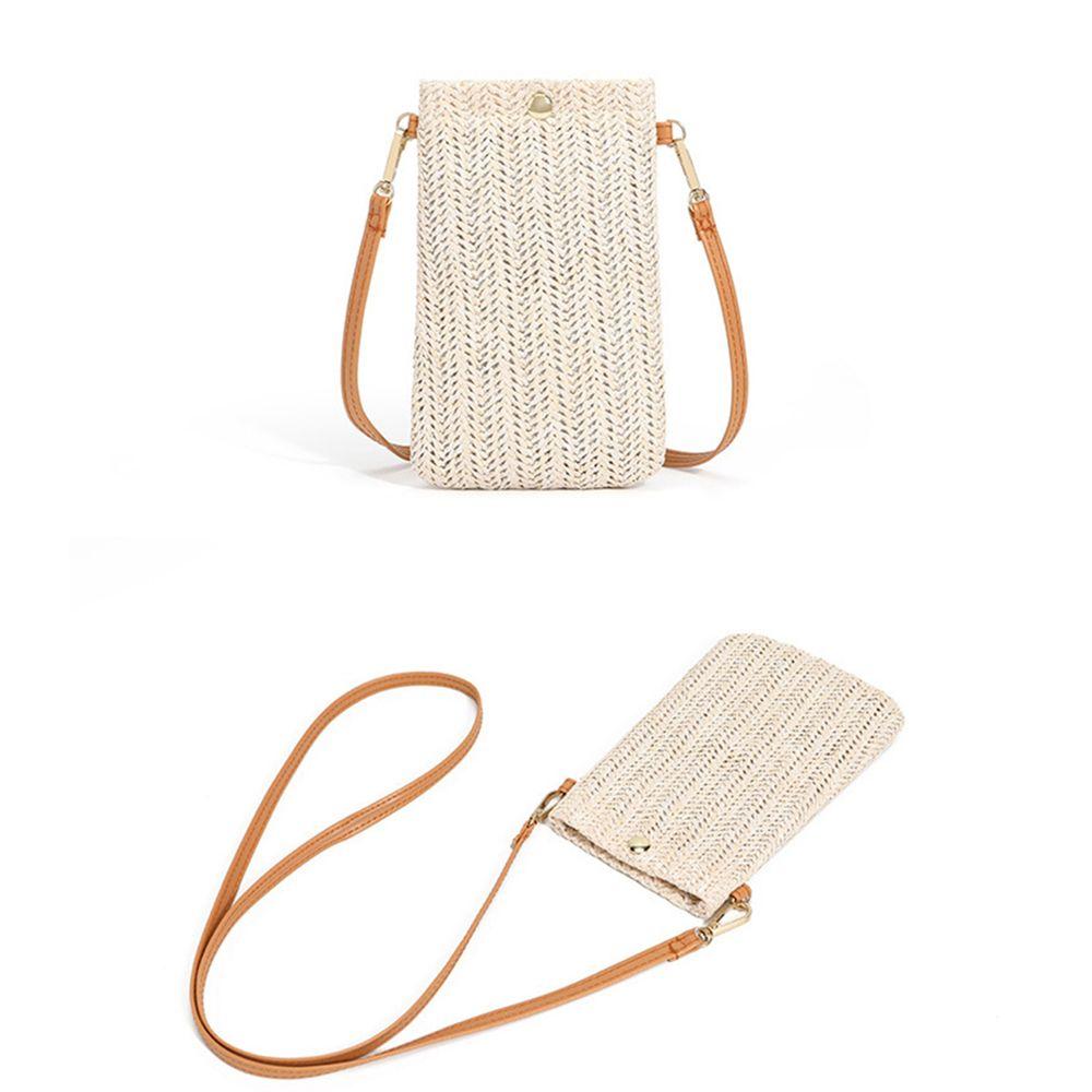 Модная женская богемная пляжная сумка через плечо с карманом для телефона, соломенная сумка-мессенджер на одном плече