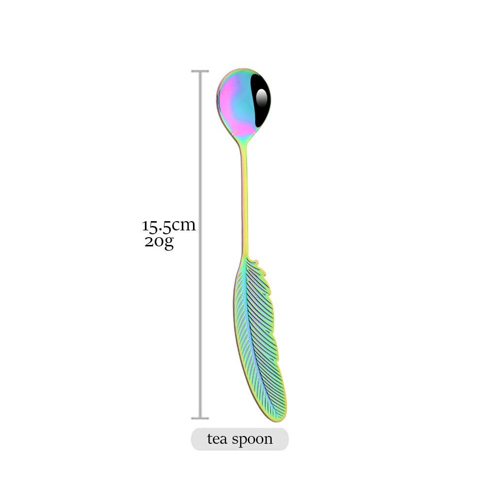 Креативная ложка, рождественский подарок, красочная ложка из нержавеющей стали 304 с узором из перьев, ложка для чая, кофе, кухонные аксессуары, посуда
